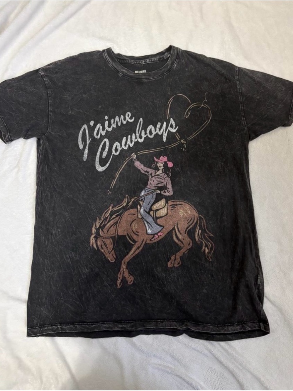 Hollister Black 'J'aime Cowboys' Graphic Tee with Pink Accent